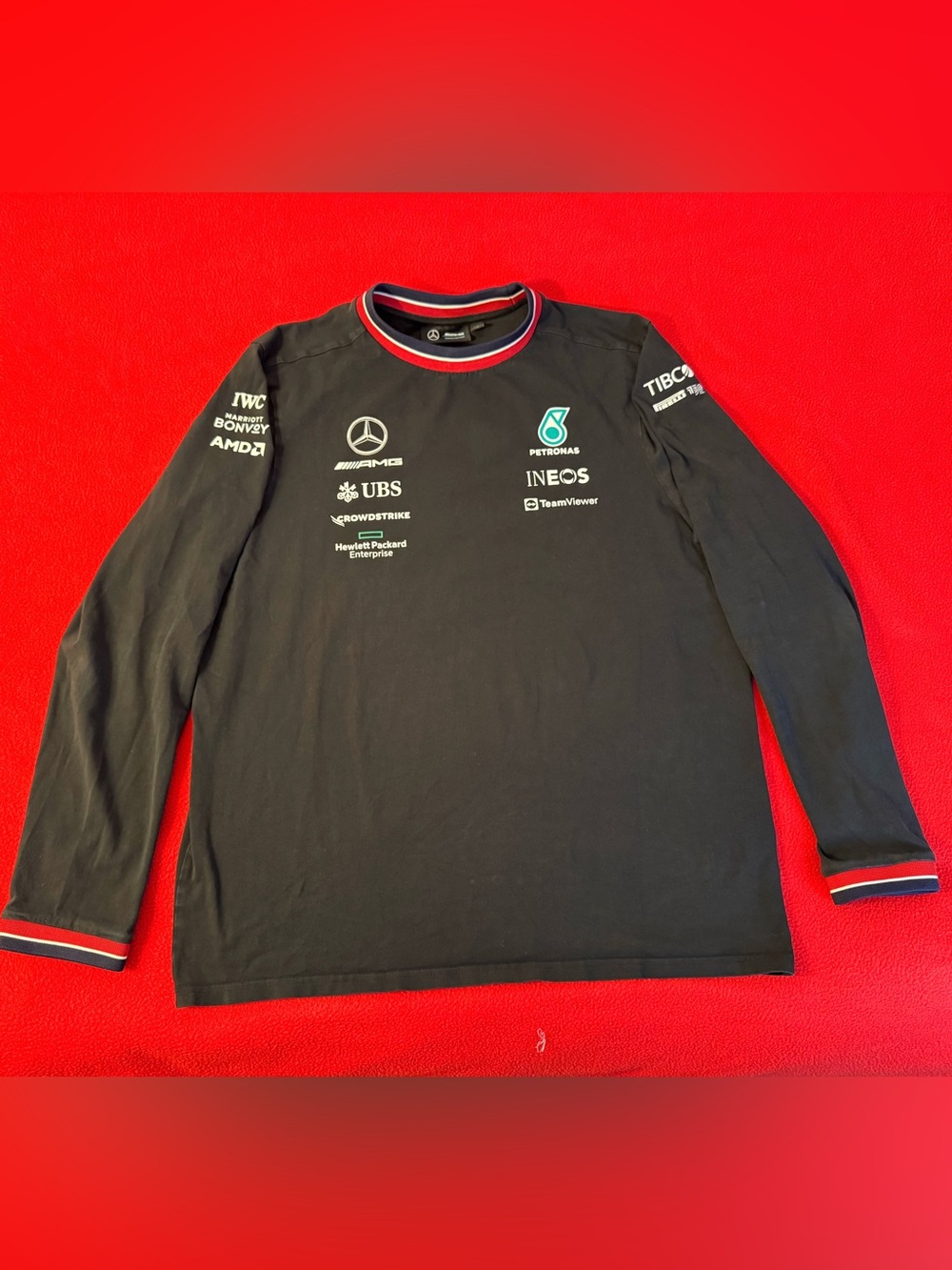 Mercedes Official Petronas F1 Team Mens Long Sleeve Black Shirt Size XL